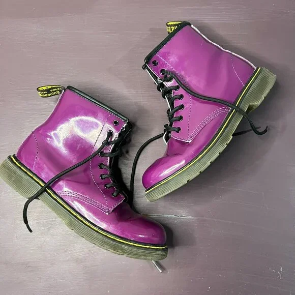 Dr. Martens 1460 Delaney Purple Boots Patent Leather Lace Up Side Zip - Picture 1 of 9